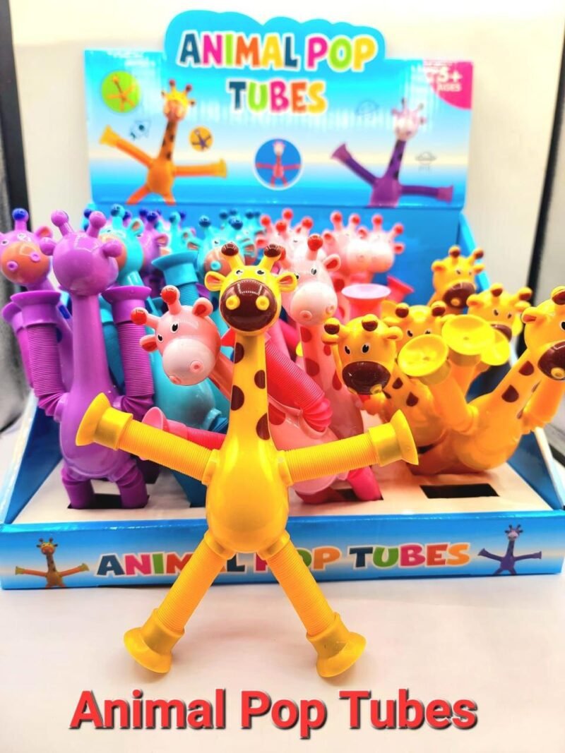 1 Pcs of Animal Pop Tubes Cartoon Giraffe Suction Cup Toys Kids | Stress Relief Squeeze Toys - Image 2