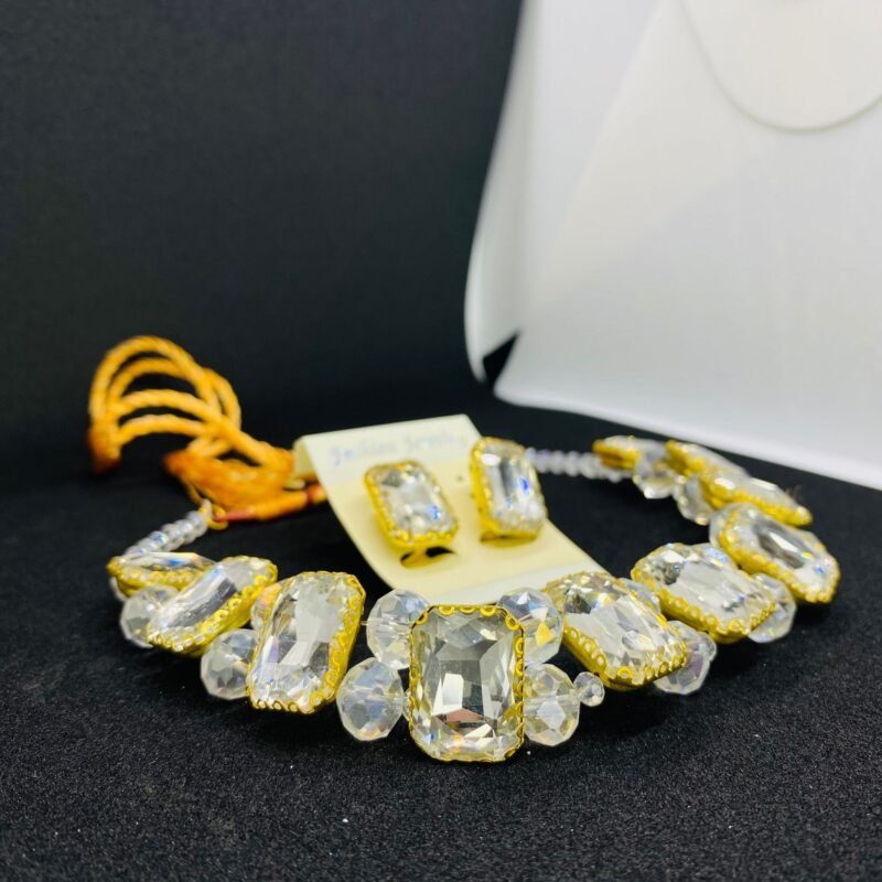 Premium quality crystal white stones chokers necklace with earrings set gift for girls - Image 5