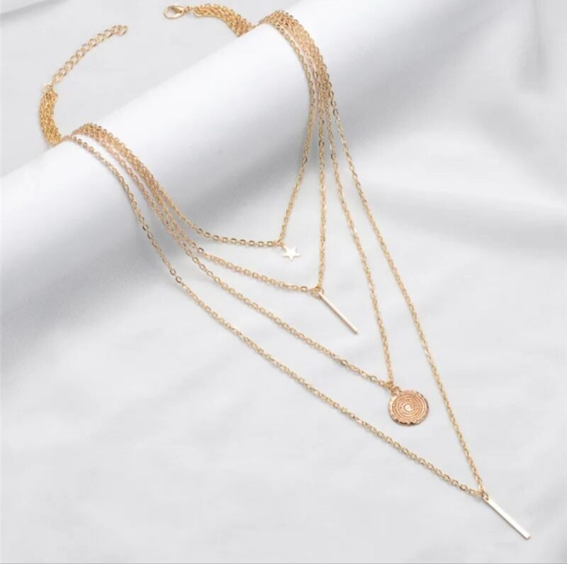 Multi layer Chain for Women Gold Choker Necklace Bar Disc Long Choker  | Party Prom Festival Gold Jewelry for Women and Girl