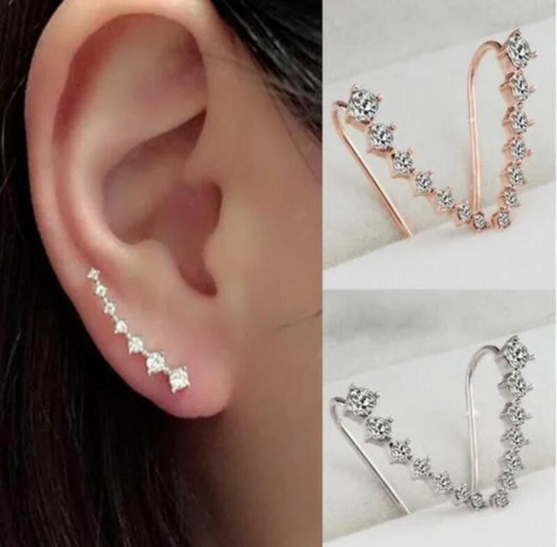 1 Pc's 7 Crystals Ear Cuffs Vines Climbers Wrap Pierced Pins Hook Earrings