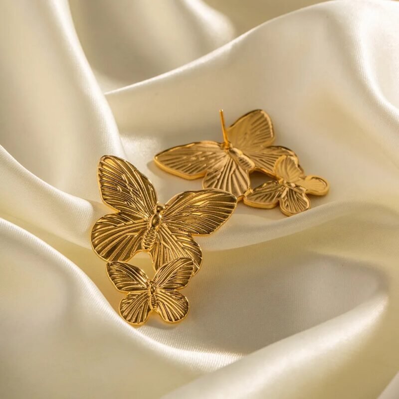 1 Pair Gold Butterfly Earrings Elegant Everyday Wear Chic European-and-American Style Earrings - Image 5