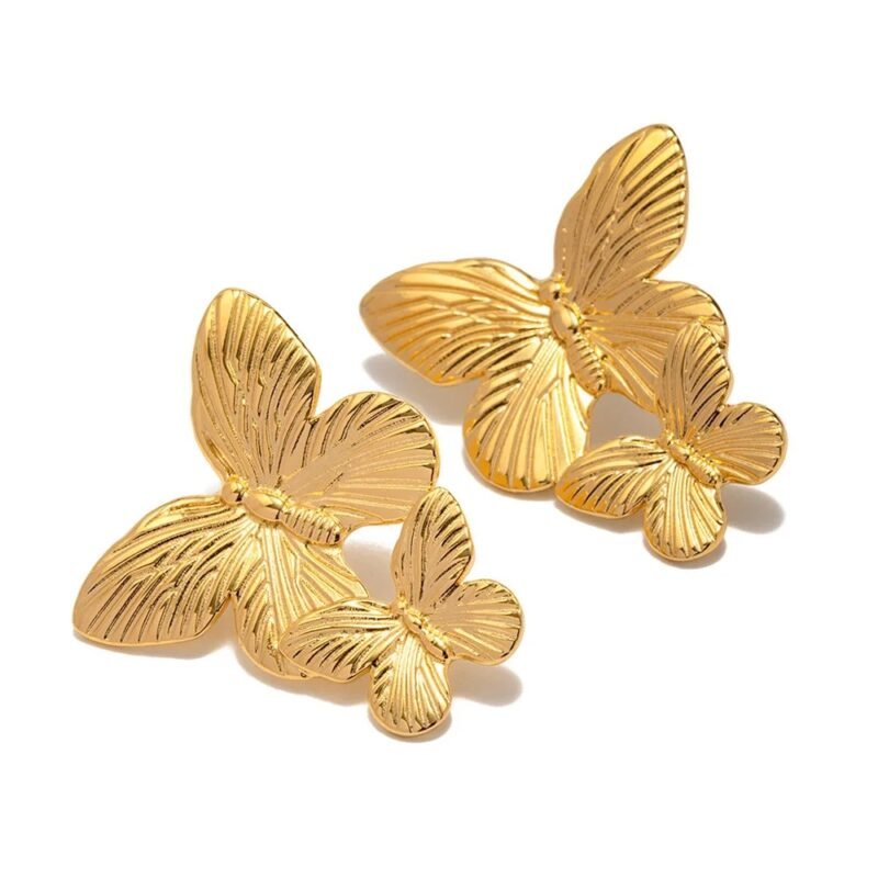 1 Pair Gold Butterfly Earrings Elegant Everyday Wear Chic European-and-American Style Earrings - Image 4