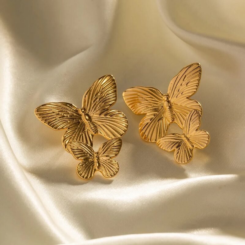 1 Pair Gold Butterfly Earrings Elegant Everyday Wear Chic European-and-American Style Earrings - Image 6