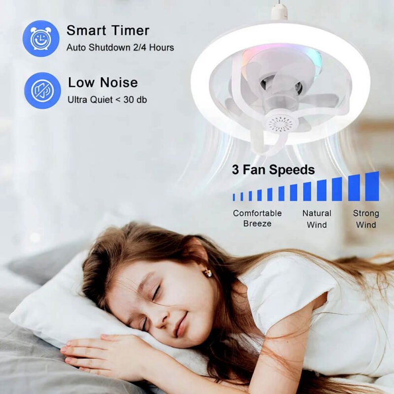 360? Rotating Socket Ceiling Fan with Light and Remote - Image 11