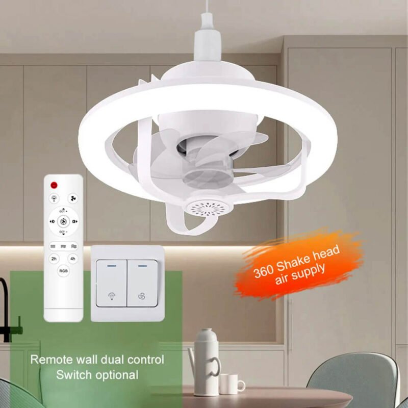 360? Rotating Socket Ceiling Fan with Light and Remote