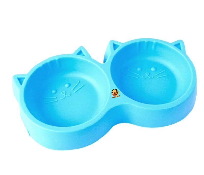 Cat Shaped Double food bowl Pet Plastic food bowl (Random Color) - Image 3