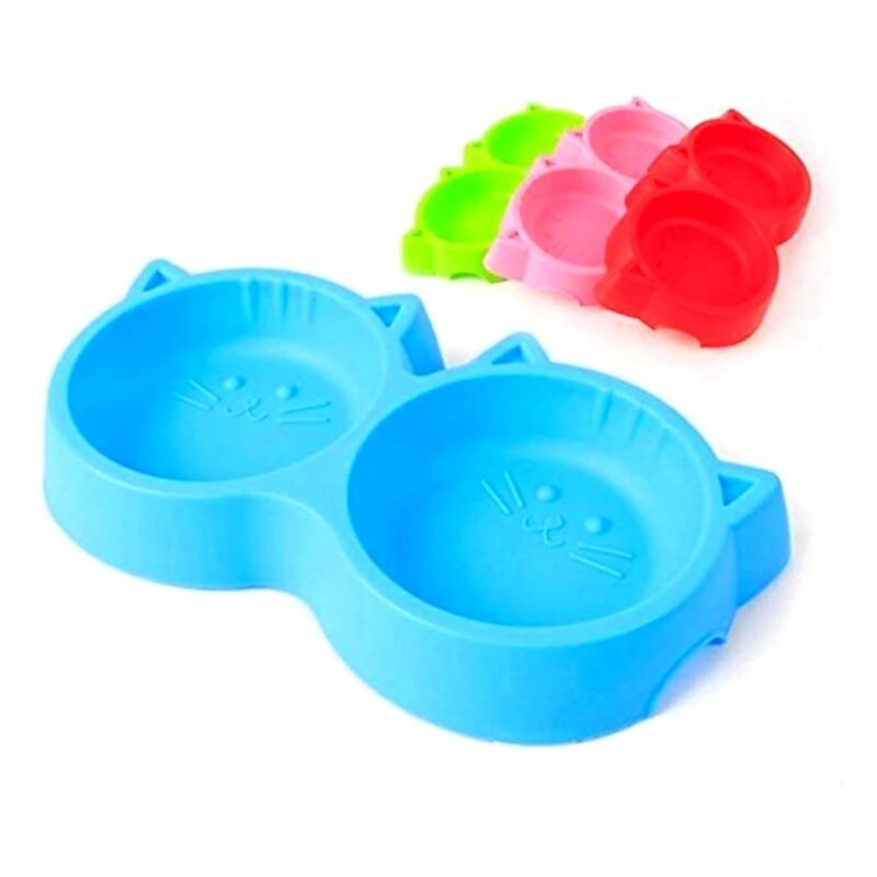 Cat Shaped Double food bowl Pet Plastic food bowl (Random Color) - Image 5