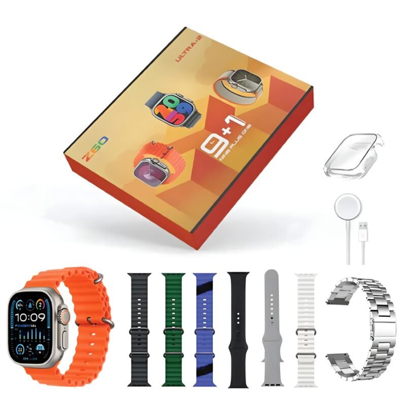 9+1 Z60 Ultra-2 Big Ips Display 49mm 8+Silicone Case Strap Bt Calling Smartwatch Always On Display With Ofitpro App Silver