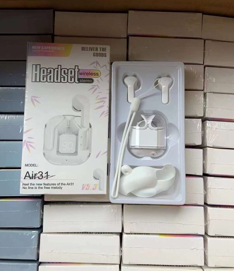 Air31 Earbuds Wireless Crystal Transparent body - with silicone pouch ( random color ) - Image 2