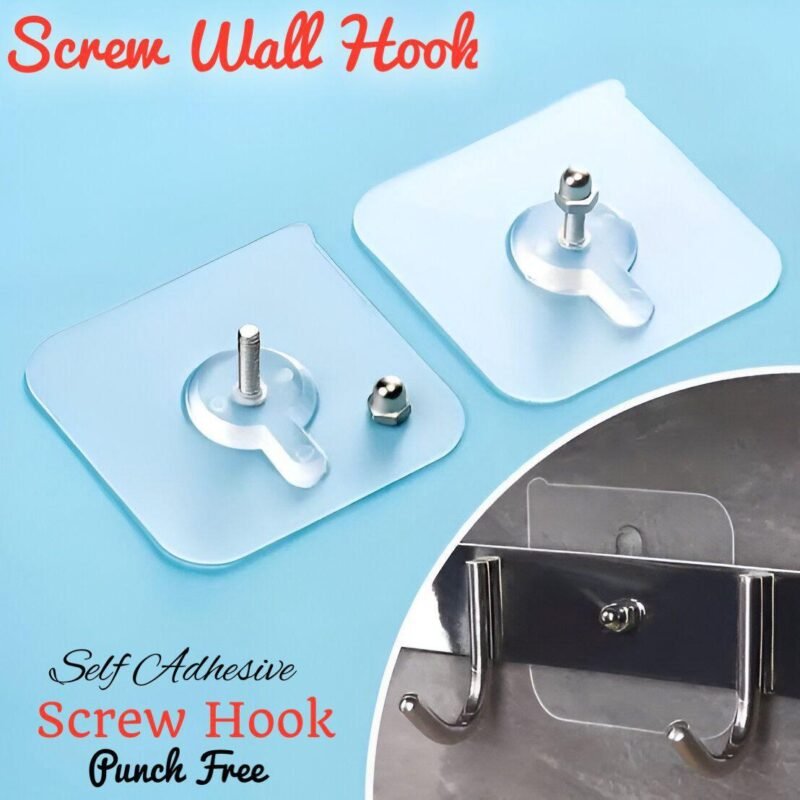 (1pcs) Adhesive Screw Sticker Hook Heavy Duty Stick on Door Nail Free Screw Non-Trace No Drilling Nail Self Waterproof Adhesive Hanging Nails Hooks Holders Multifunctional Use