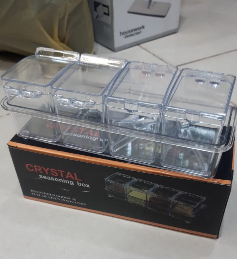 4 in1 Clear Seasoning Box Crystal Seasoning Storage Container with Spoon Clear Seasoning Rack Spice Pots for Pepper Spice - Image 3