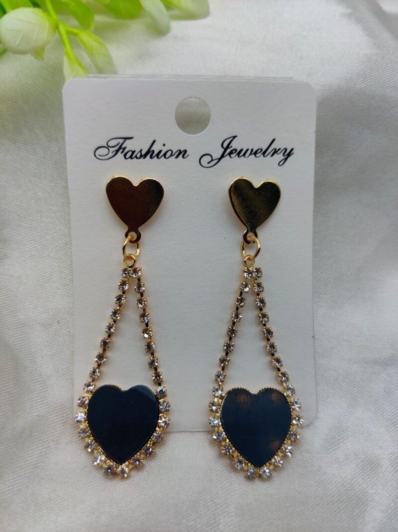 Imported Charming Heart Pendant Earrings with Glittering Crystal Trim | Earrings | Artificial Earrings - Image 2