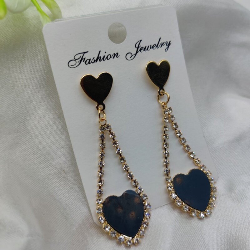 Imported Charming Heart Pendant Earrings with Glittering Crystal Trim | Earrings | Artificial Earrings