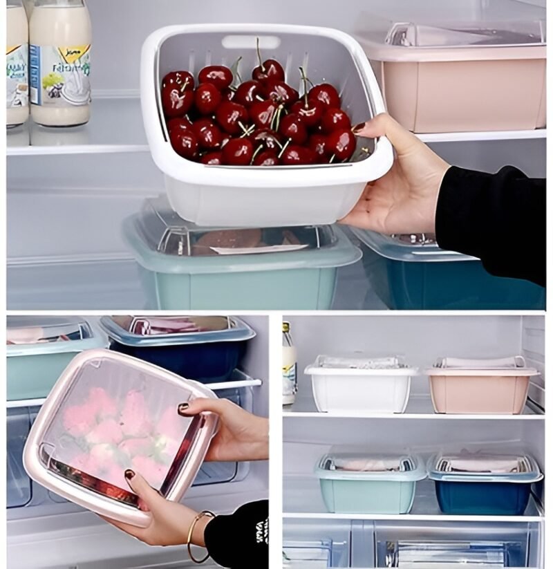 Multi-function Double-layer Draining Storage Basket with Lid | Kitchen Basket (Random Color) - Image 7