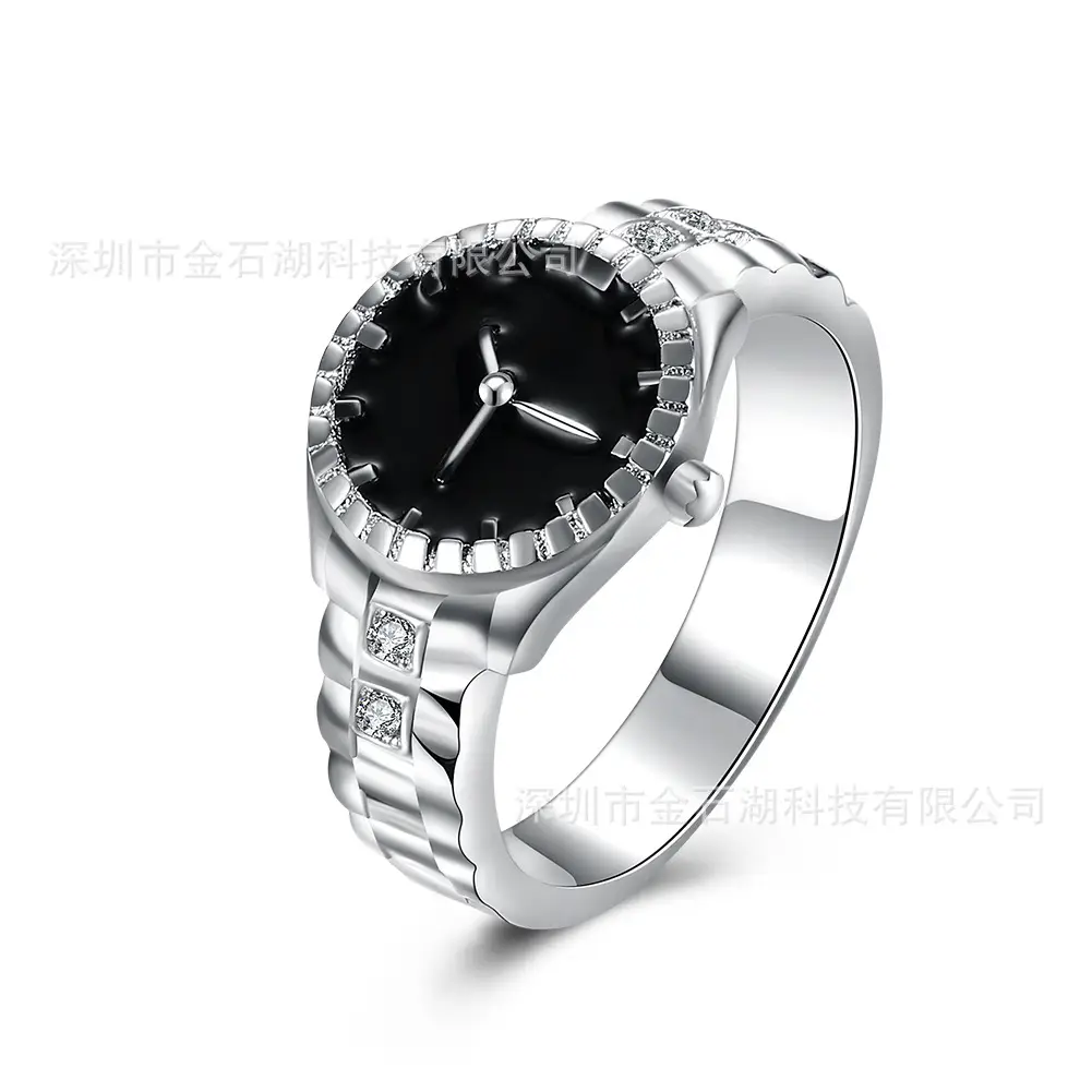 Silver Plated Ladies Fashion Jewelry Watch Ring Set